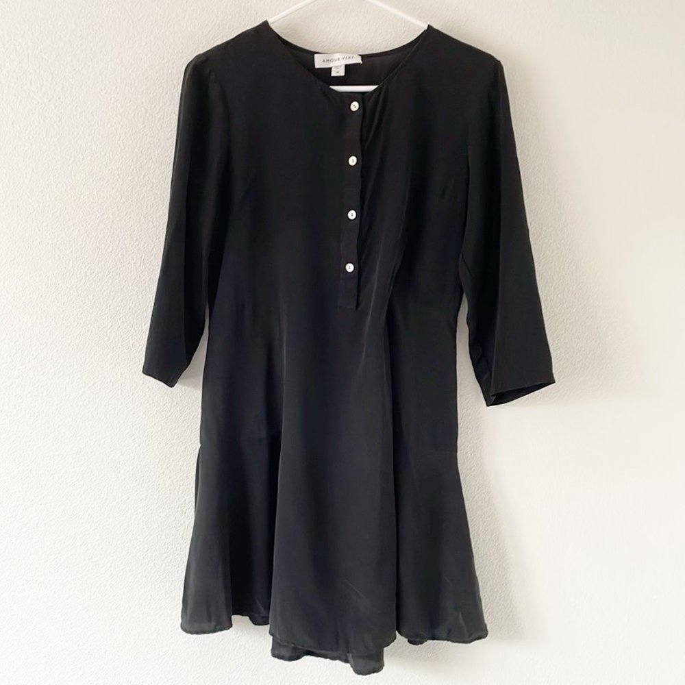 Amour Vert Silk Midi Black Dress Size Med